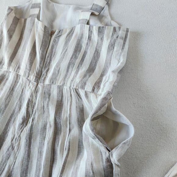 Linen Jumpsuit by Flavia Aranha Wide Stripe Overalls Beige Minimal Neutral Beach - Picture 6 of 12